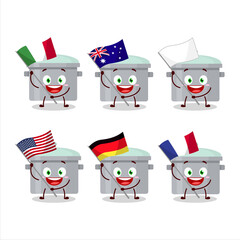 Poster - Aluminium grey pan cartoon character bring the flags of various countries