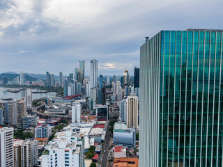 Beautiful aerial view of the Panama City Buildings Parks and marina 