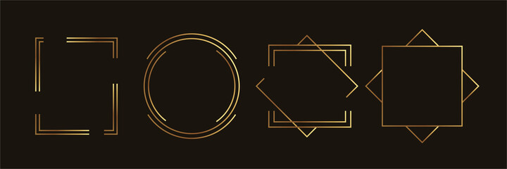 Golden geometric frames vector. Luxury Geometrical polyhedron, Art deco style for wedding invitation and VIP frame decoration.