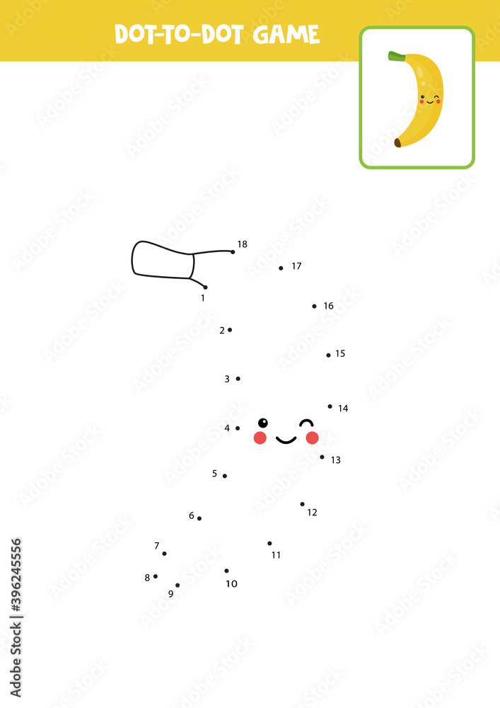 Connect the dots game with kawaii banana. Stock Vector | Adobe Stock