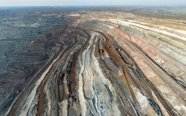 Huge iron ore quarry iron ore quarry top view Aero photo shoot.