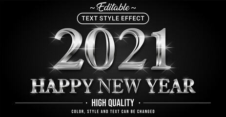 Poster - Happy New Year 2021 with Silver Text Effect Color - Editable text effect.