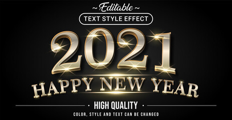 Poster - Happy New Year 2021 with Silver and Gold Text Effect Color - Editable text effect.