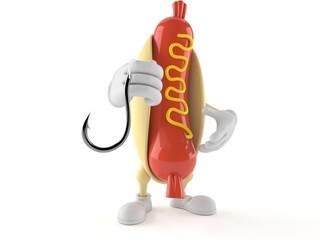 Poster - Hot dog character holding fishing hook