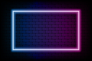 Leinwandbilder - Color rectangle neon frame. Glowing neon light in rectangle shape. Colored bright sign at brick wall background. Vector.