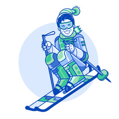 Wall Mural - Happy Skier Man Icon in Line Art