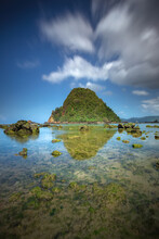 View Of Red Island Beach In Banyuwangi In Indonesia. Java Popular Travel Destination. Summer Holiday Background.