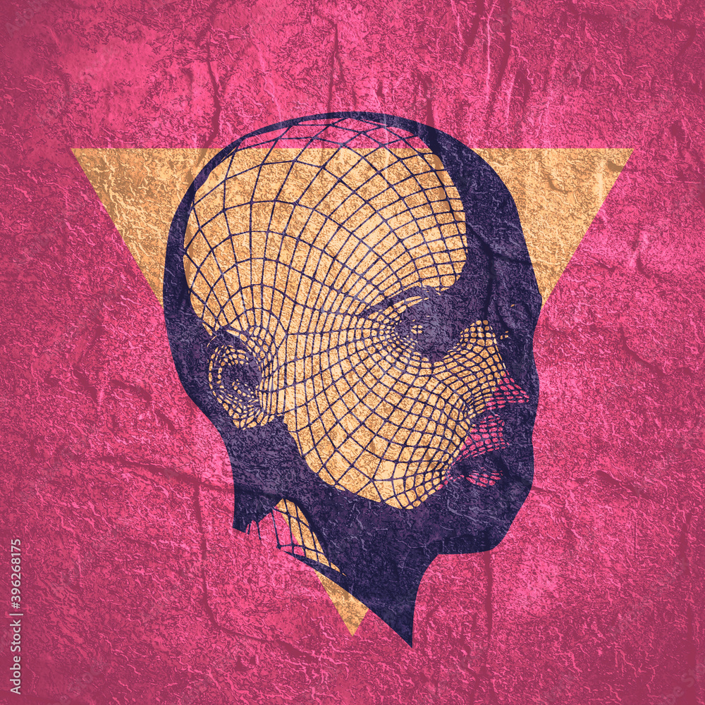 Head of the person from a 3d Grid. Human head wire model. 3D geometric face design. Polygonal covering skin.