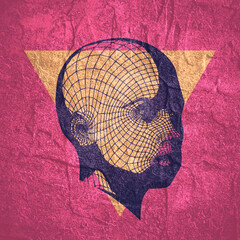 Wall Mural - head of the person from a 3d grid. human head wire model. 3d geometric face design. polygonal coveri