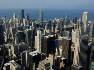 Chicago skyline as seen from Willis Tower (or Sears Tower) Skydeck in Chicago, Illinois