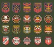 Military chevrons vector icons, army stripes for sniper squad, infantry special forces division. Machine gun, shooters, motorized battalion, isolated army insignia with weapon, skull or swords set