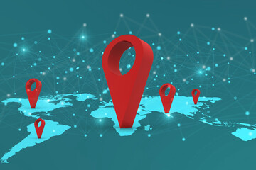 Fototapete - 3d rendering Red map pointer