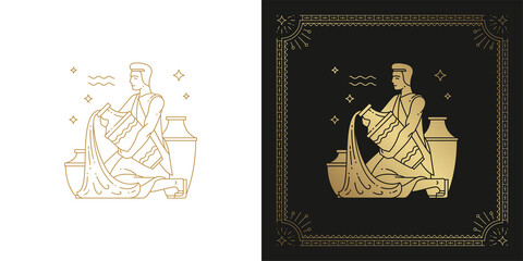 Wall Mural - zodiac aquarius horoscope sign line art silhouette design vector illustration