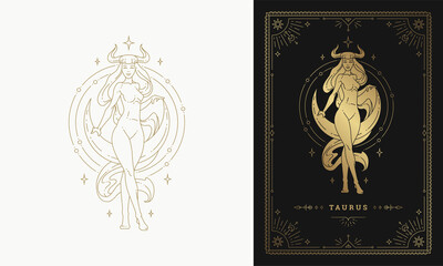 Wall Mural - zodiac taurus girl character horoscope sign line art silhouette design vector illustration