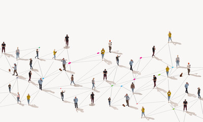 aerial view of crowd people connected by lines, social media and communication concept. top view of 