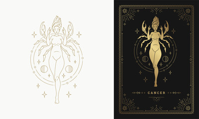 Wall Mural - zodiac cancer girl character horoscope sign line art silhouette design vector illustration