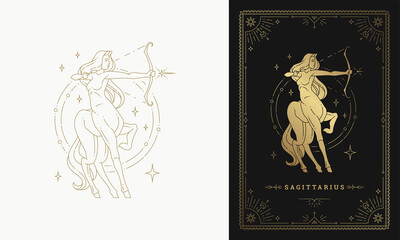 Wall Mural - zodiac sagittarius girl character horoscope sign line art silhouette design vector illustration