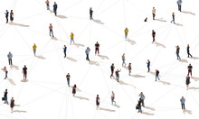 Aerial View Of Crowd People Connected By Lines, Social Media And Communication Concept. Top View Of Men And Women Isolated On White Background With Shadows. Staying Online, Internet, Technologies.