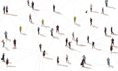 aerial view of crowd people connected by lines, social media and communication concept. top view of 