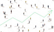 © master1305 - Aerial view of crowd people connected by lines, social media and communication concept. Top view of men and women isolated on white background with green arrow. Staying online, internet, technologies.