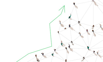 aerial view of crowd people connected by lines, social media and communication concept. top view of 