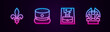 © vector_v - Set line Fleur De Lys, Kepi, Handbag and Gargoyle on pedestal. Glowing neon icon. Vector.