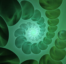 Spiral Of Green Balls. Abstract Image. Fractal. 3D.