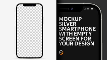 Wall Mural - Mockup. Realistic smartphone Silver color with empty screen for your design. High detail image in small details. Vector illustration EPS10.