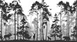 © kozerog2015 - Seamless horizontal background with pine forest and animals: deer, bear, wolf, elk, owl and birds. Animals are separate from the background, you can move and delete them.