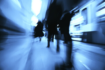 Wall Mural - crowd of people metro in motion blurred, abstract background urban traffic people