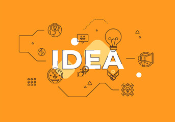 Poster - Idea text concept modern flat style vector illustration red banner with outline icons