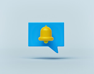 Poster - minimal chat Notification bell icon isolated on pastel blue background. 3d rendering