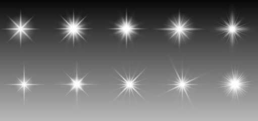 Poster - A set of sparkling stars. Glow effect. Christmas concept. Festive lights. Vector illustration EPS 10