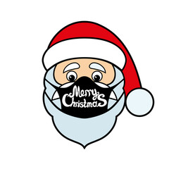 Poster - Christmas icon with Santa Claus in protective mask isolated on white background.