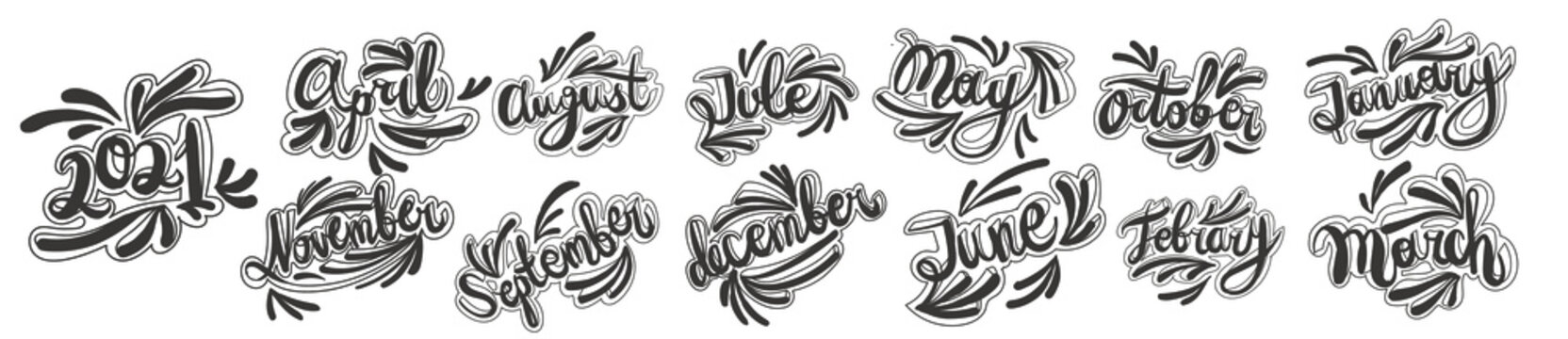 vector set of 12 months calligraphy