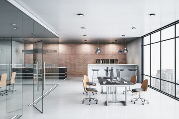Poster - Contemporary working interior and city view.