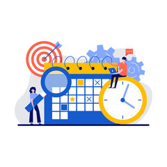 Poster - Time management, effective time spending, time planning concept with tiny character and icon. Workflow organization abstract vector illustration set. Teamwork process, deadlines respect metaphor