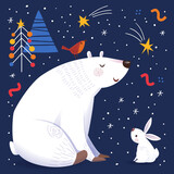 Fototapeta Dinusie - Winter holidays care with cute polar bear in hand drawn style