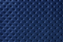 Texture Of Navy Blue Leather Background With Capitone Pattern, Macro.
