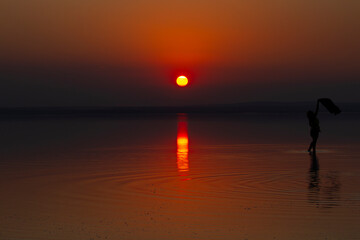 Turkey's second largest lake, sunset in salt lake