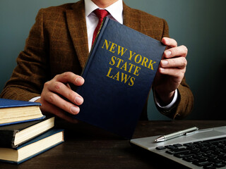 Lawyer shows New York State Law book.