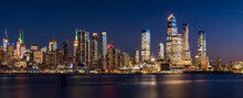 Manhattan West Skyline At Sunset With Hudson Yards Skyscrapers. Cityscape From Across Hudson River, New York City, NY, USA