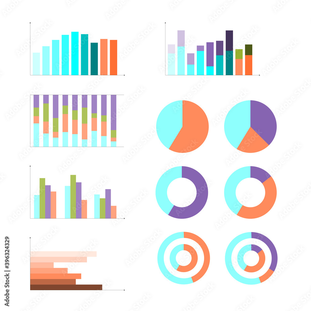 Group of quantitative graphs, flat design business infographic ...