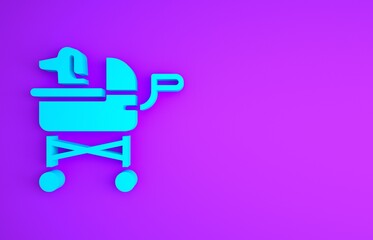 Poster - Blue Pet stroller icon isolated on purple background. Minimalism concept. 3d illustration 3D render.