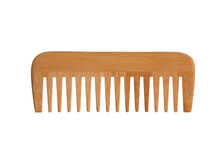 Wooden Comb Isolated On White Background With Clipping Path And Copy Space For Your Text