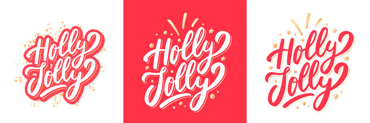 Wall Mural - holly jolly. merry christmas vector lettering greeting card.