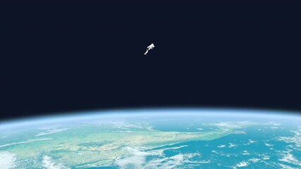 Wall Mural - Lonely astronaut floating on Earth orbit, abandonment, mission failure, accident. Space and universe exploration