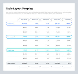 Leinwandbilder - Modern business table layout template with the total sum row and place for your content. Flat design, easy to use for your website or presentation.