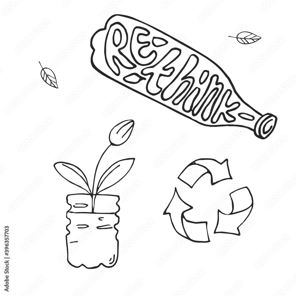 Hand drawn vector illustration of zero waste concept. Eco outline ...