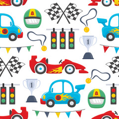 Seamless pattern of car racing element cartoon